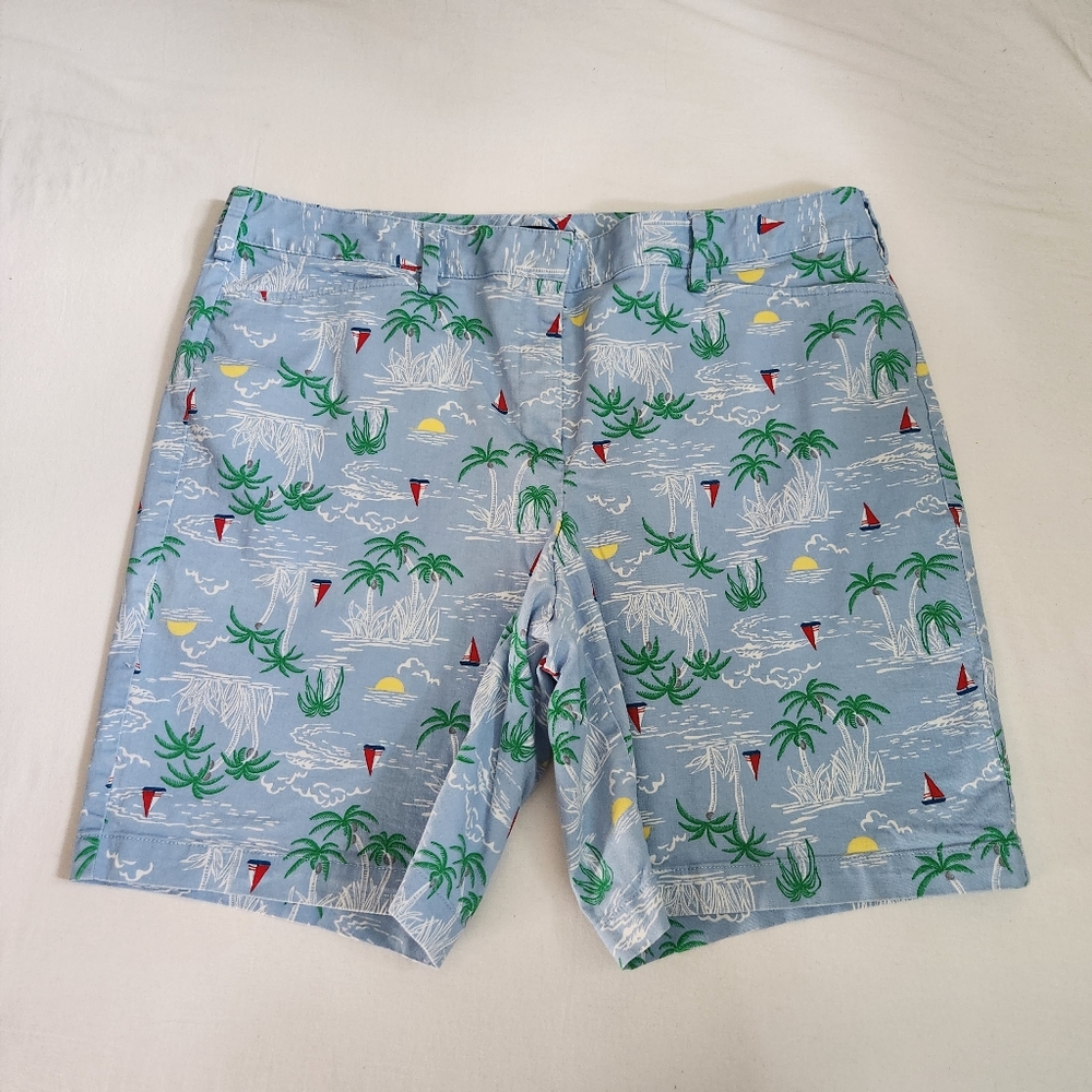 Lands' End Bermuda shorts palm tree beach sailboat novelty print blue size 18W